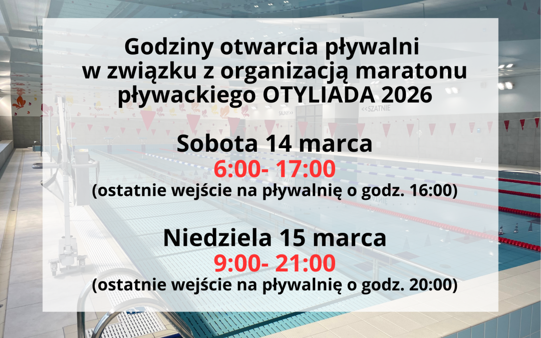 UWAGA! Zmienione godziny funkcjonowania pływalni