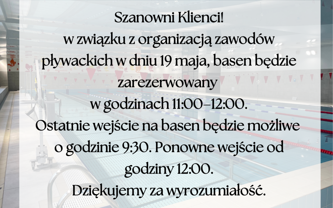 Zmienione godziny otwarcia pływalni w&nbsp;dniu 19 maja