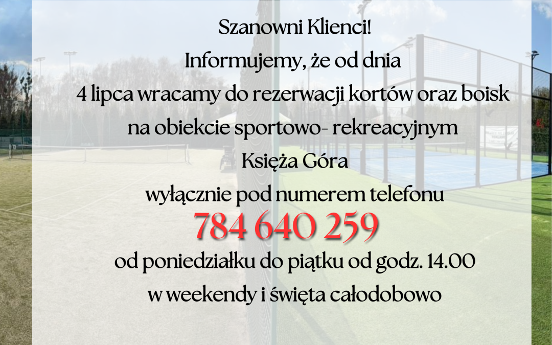 Rezerwacja boisko oraz&nbsp;kortów